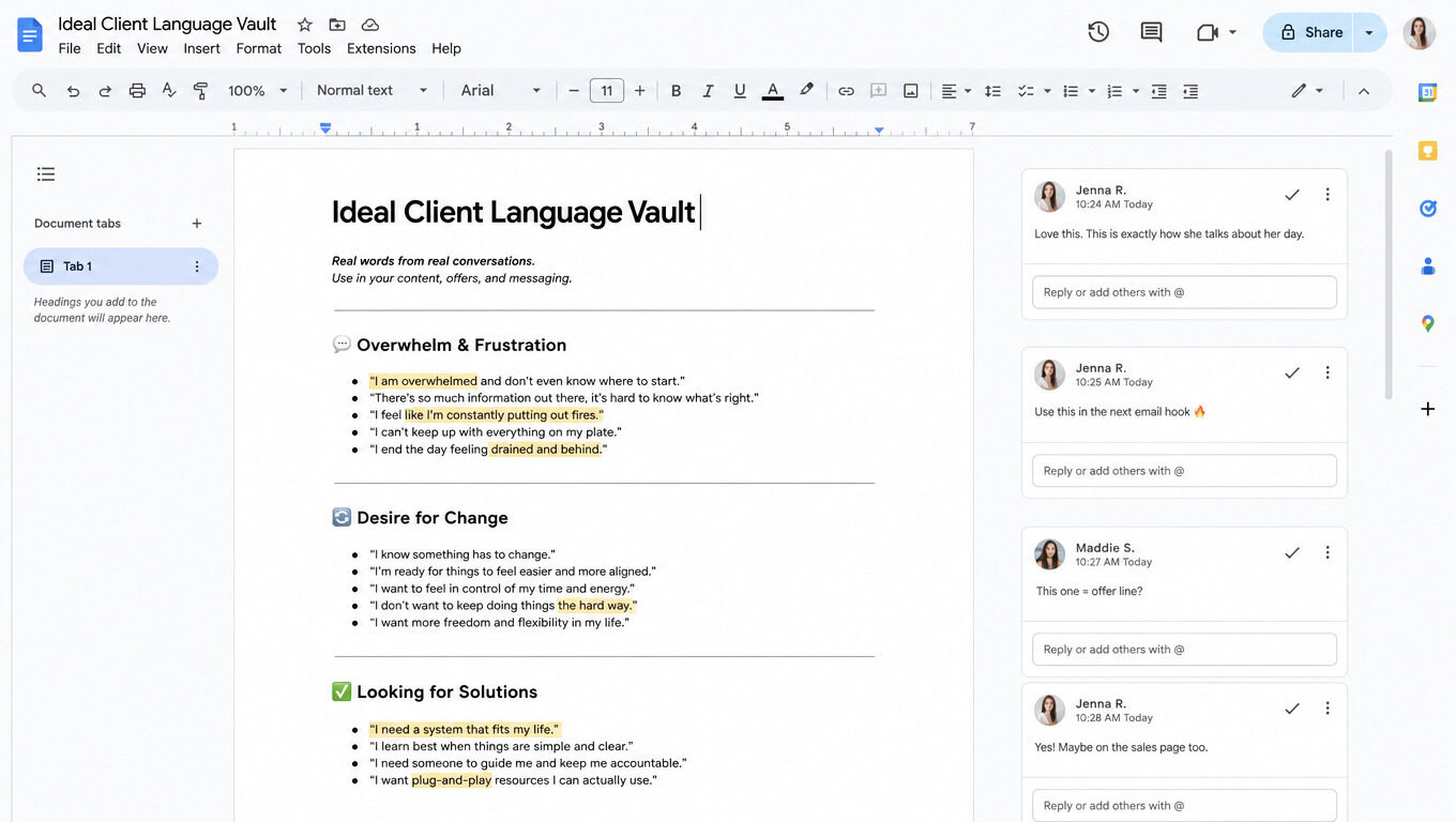 Ideal Client Language Vault document