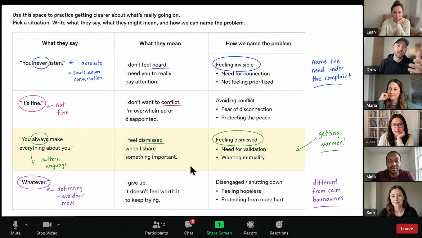 Messaging worksheet on a live video call